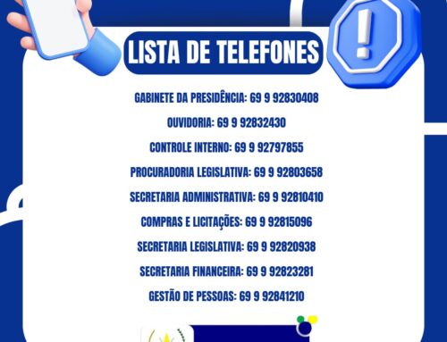 LISTA DE TELEFONES OFICIAIS DA CÂMARA MUNICIPAL DE PIMENTA BUENO