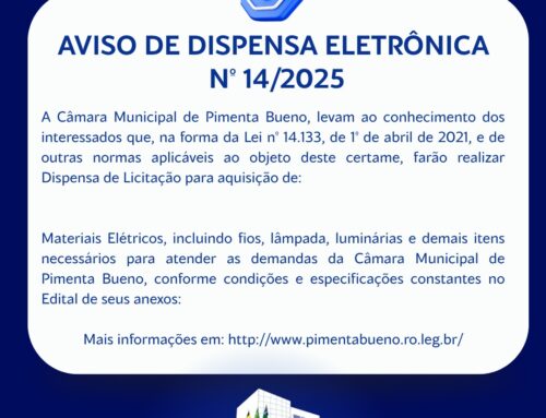 Aviso de Dispensa de Licitação Eletrônica nº 014/2025/CMPB