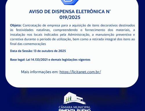 Dispensa de Licitação Eletrônica nº 019/2025/CMPB